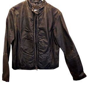 Vintage Wilson Leather Maxima Zip Front Brown Distressed Moto Style Jacket Y2K L